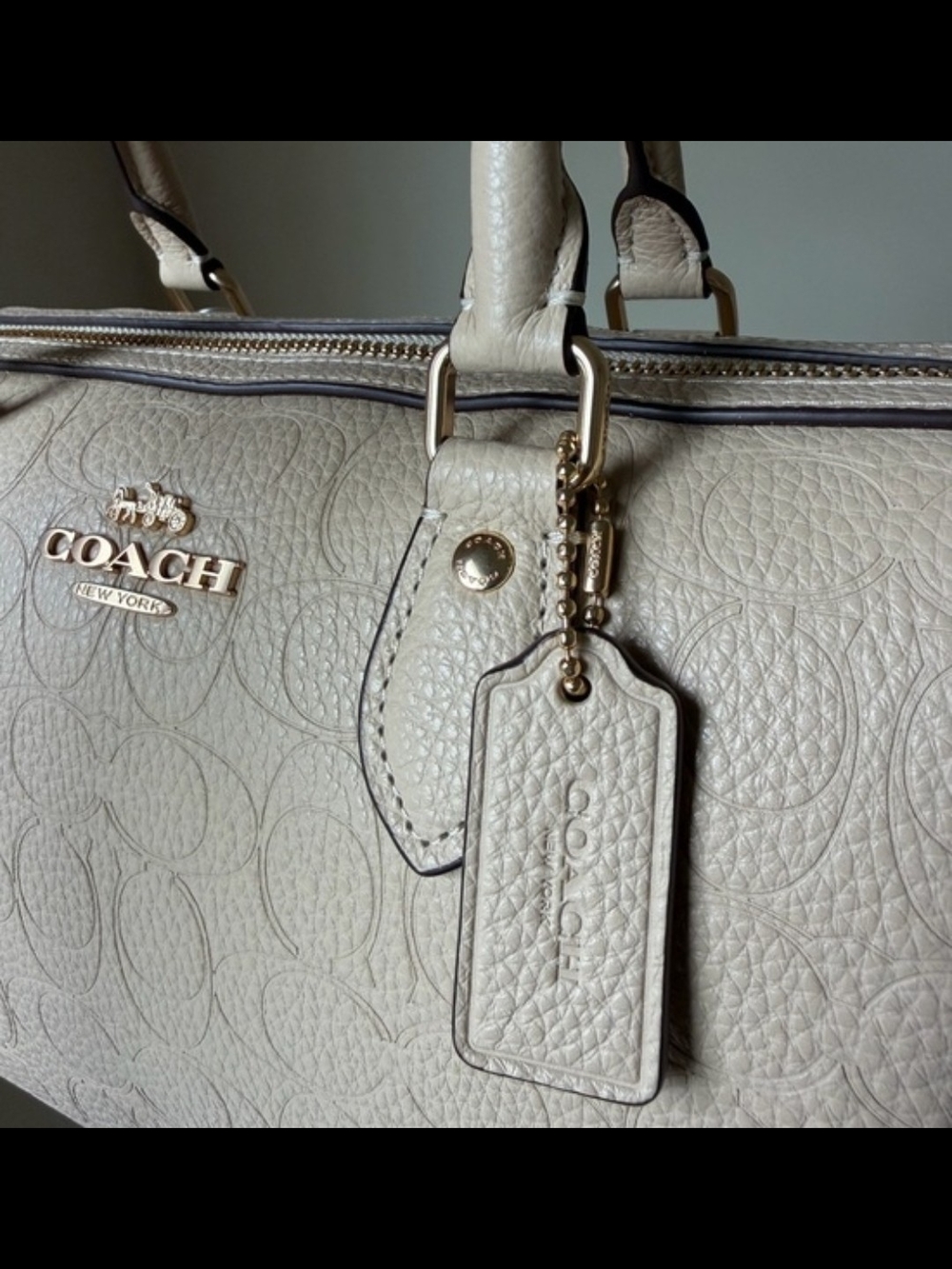 Coach Cream Leather Embossed Satchel with Gold Hardware